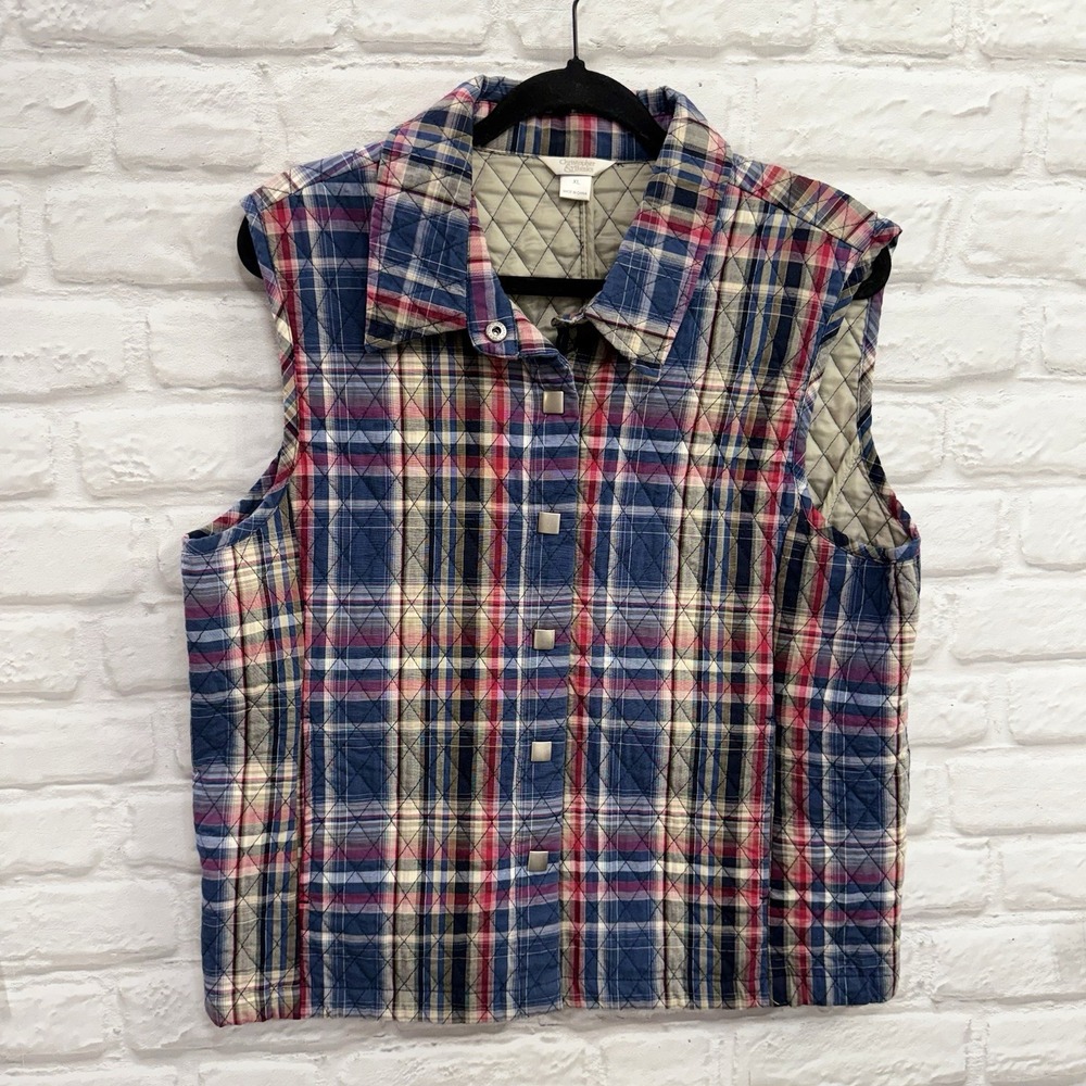 Christopher Banks Plaid Quilted Vest XL Gorpcore Cabin Autumn Snap Front Country